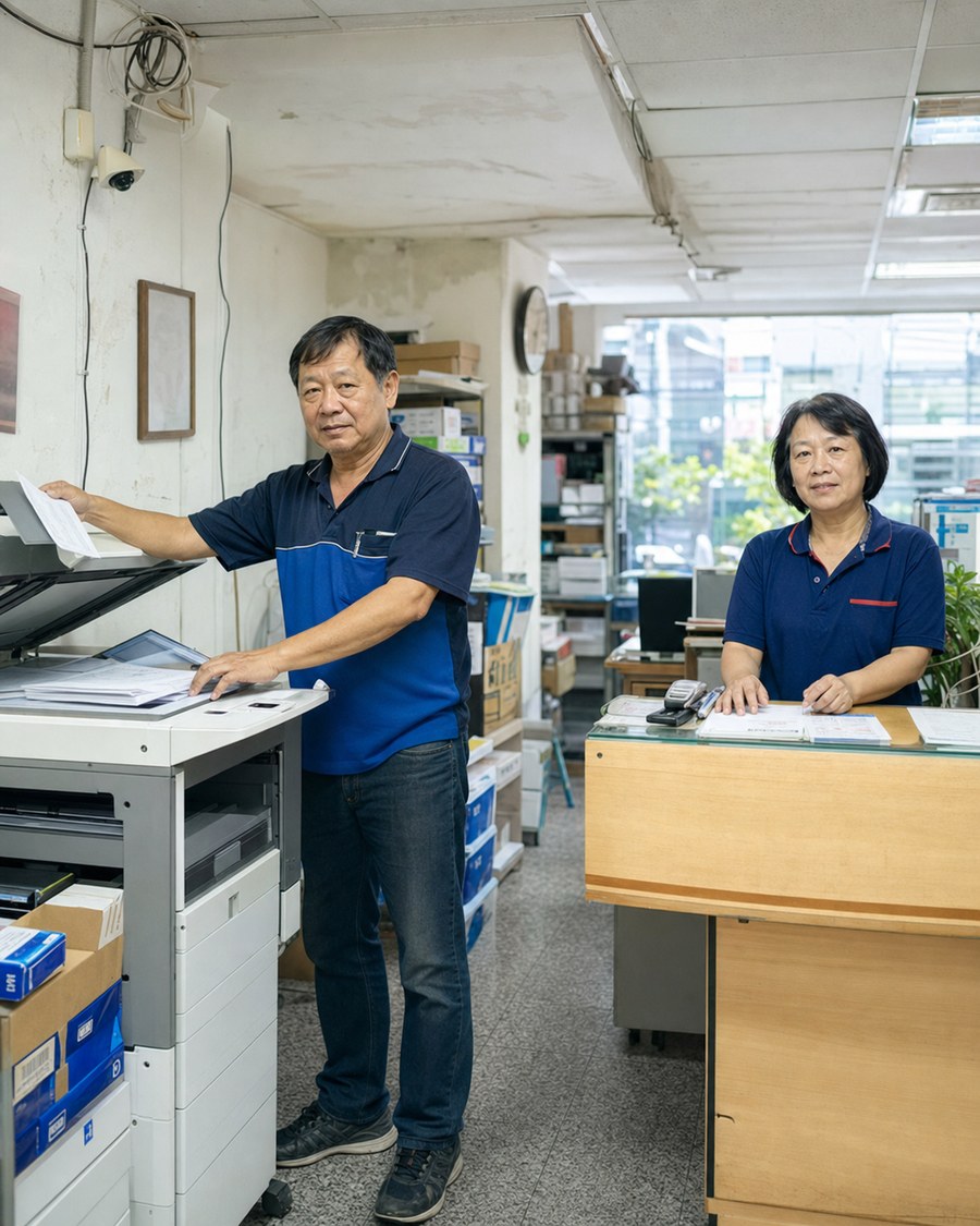 巨祥店內服務人員與影印機設備