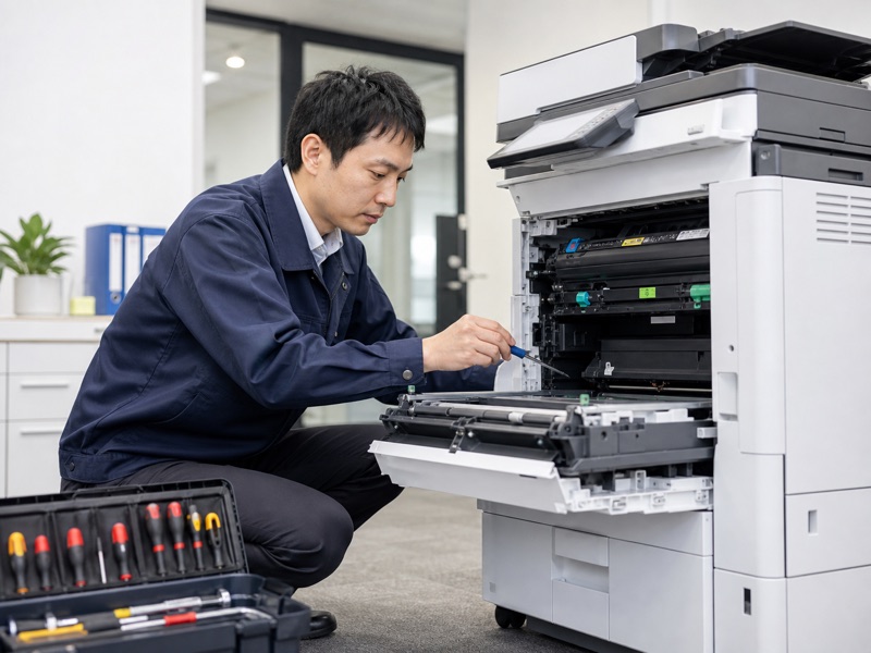 維修技師檢測保養多功能影印機